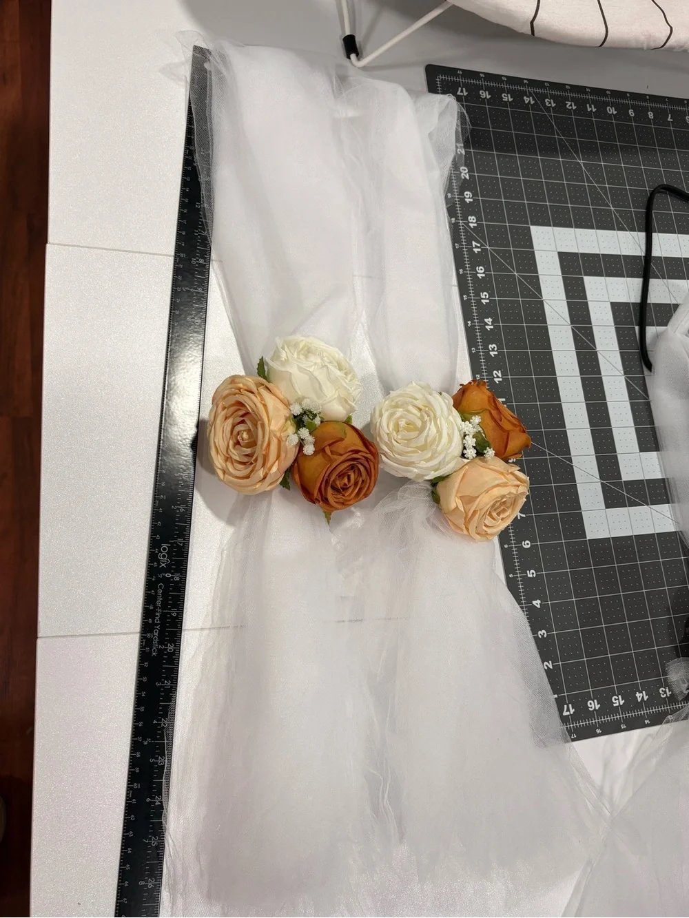 Tulle Floral church pews - Cream & Burnt Orange